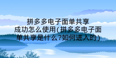 拼多多电子面单共享成功怎么使用(拼多多电子面单共享是什么?如何进入的)