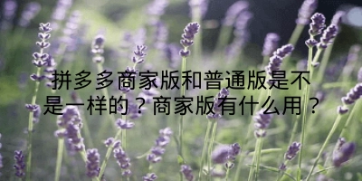 拼多多商家版和普通版是不是一样的？商家版有什么用？