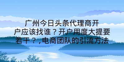 广州今日头条代理商开户应该找谁？开户用度大提要若干？,电商团队的引流方法