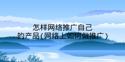 怎样网络推广自己的产品(网络上如何做推广)