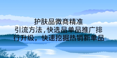 护肤品微商精准引流方法,快选品单品推广排行升级，快速挖掘热销新单品