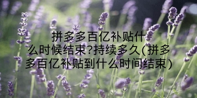 拼多多百亿补贴什么时候结束?持续多久(拼多多百亿补贴到什么时间结束)