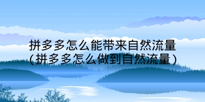 拼多多怎么能带来自然流量(拼多多怎么做到自然流量)