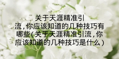 关于天涯精准引流,你应该知道的几种技巧有哪些(关于天涯精准引流,你应该知道的几种技巧是什么)