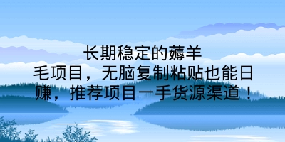 长期稳定的薅羊毛项目，无脑复制粘贴也能日赚，推荐项目一手货源渠道！