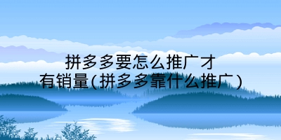 拼多多要怎么推广才有销量(拼多多靠什么推广)