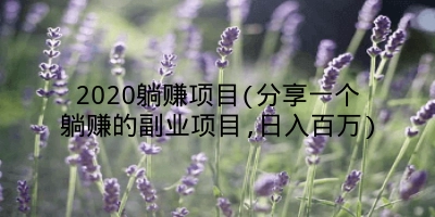 2020躺赚项目(分享一个躺赚的副业项目,日入百万)