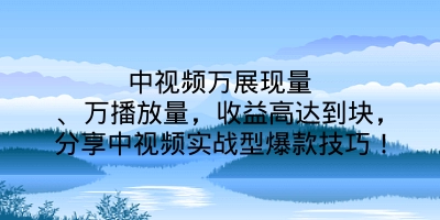 中视频万展现量、万播放量，收益高达到块，分享中视频实战型爆款技巧！