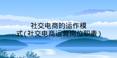 社交电商的运作模式(社交电商运营岗位职责)