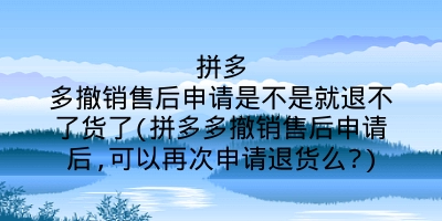 拼多多撤销售后申请是不是就退不了货了(拼多多撤销售后申请后,可以再次申请退货么?)