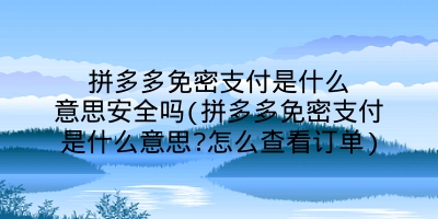 拼多多免密支付是什么意思安全吗(拼多多免密支付是什么意思?怎么查看订单)