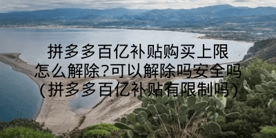 拼多多百亿补贴购买上限怎么解除?可以解除吗安全吗(拼多多百亿补贴有限制吗)