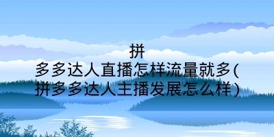 拼多多达人直播怎样流量就多(拼多多达人主播发展怎么样)