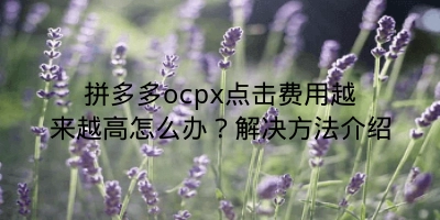 拼多多ocpx点击费用越来越高怎么办？解决方法介绍