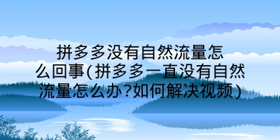 拼多多没有自然流量怎么回事(拼多多一直没有自然流量怎么办?如何解决视频)