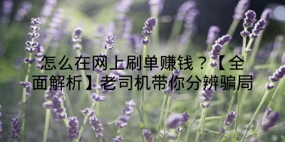 怎么在网上刷单赚钱？【全面解析】老司机带你分辨骗局