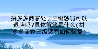 拼多多商家处于三级惩罚可以退店吗?具体解答是什么(拼多多商家三级惩罚如何恢复)