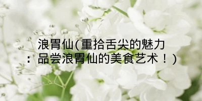 浪胃仙(重拾舌尖的魅力：品尝浪胃仙的美食艺术！)