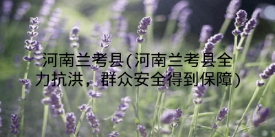 河南兰考县(河南兰考县全力抗洪，群众安全得到保障)