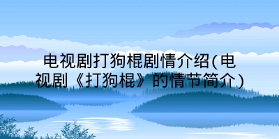 电视剧打狗棍剧情介绍(电视剧《打狗棍》的情节简介)