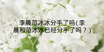 李晨范冰冰分手了吗(李晨和范冰冰已经分手了吗？)
