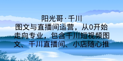 阳光哥·千川图文与直播间运营，从0开始走向专业，包含千川短视频图文、千川直播间、小店随心推