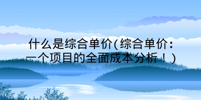 什么是综合单价(综合单价：一个项目的全面成本分析！)