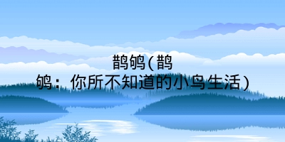 鹊鸲(鹊鸲：你所不知道的小鸟生活)