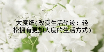 大度纸(改变生活轨迹：轻松拥有更加大度的生活方式)