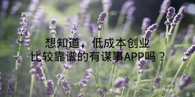 想知道，低成本创业比较靠谱的有谋事APP吗？