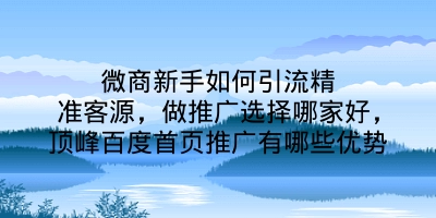 微商新手如何引流精准客源，做推广选择哪家好，顶峰百度首页推广有哪些优势