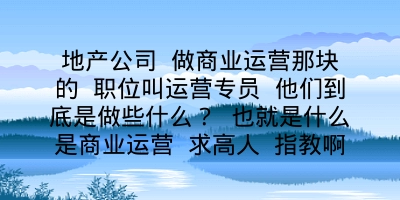 地产公司 做商业运营那块的 职位叫运营专员 他们到底是做些什么？ 也就是什么是商业运营 求高人 指教啊