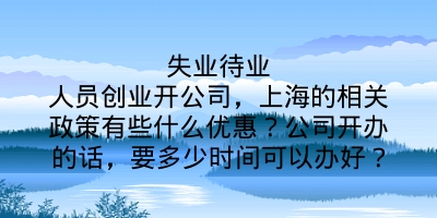 失业待业人员创业开公司，上海的相关政策有些什么优惠？公司开办的话，要多少时间可以办好？