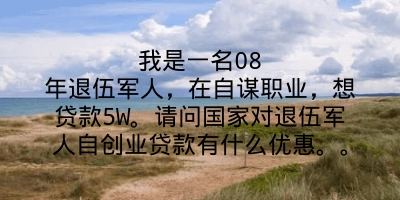 我是一名08年退伍军人，在自谋职业，想贷款5W。请问国家对退伍军人自创业贷款有什么优惠。。