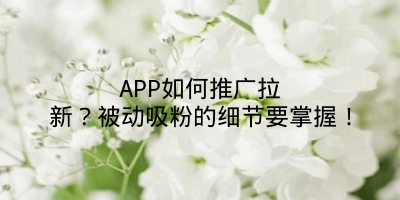 APP如何推广拉新？被动吸粉的细节要掌握！