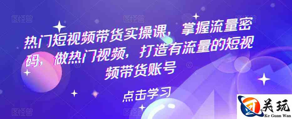 热门短视频带货实操课，掌握流量密码，做热门视频，打造有流量的短视频带货账号