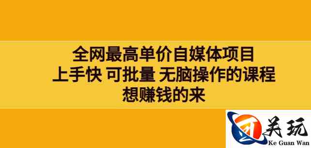 网最单高价自媒体项目：上手快可批量无脑操作的课程，想赚钱的来